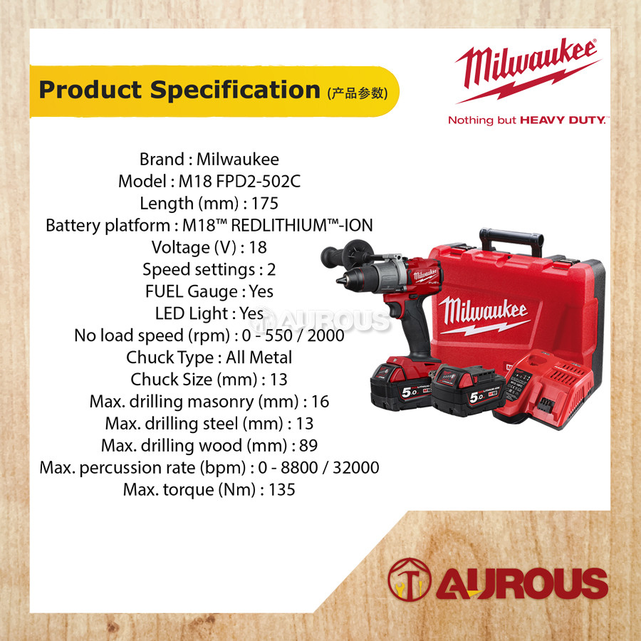 MILWAUKEE M18 FUEL GEN III 2-SPEED PERCUSSION DRILL/DRIVER (M18 FPD2-0X / M18 FPD2-502C) - Image 6