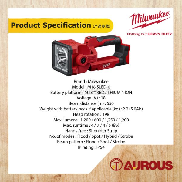 MILWAUKEE M18 LED SEARCH LIGHT (M18 SLED-0 / M18 SLED-501B) - Image 6