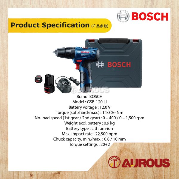 BOSCH CORDLESS DRILL / DRIVER GSB 120-LI (IMPACT DRILL) 2.0AH BATTERY + EXTRA FREE GIFT - Image 5