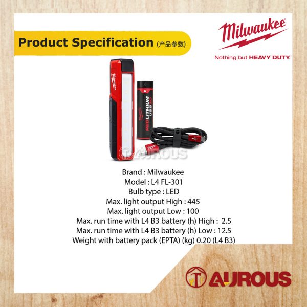 MILWAUKEE L4 B3 MAGNETIC USB RECHARGEABLE PERSONAL POCKET FLOOD LIGHT 445 LUMENS (L4 FL-301) - Image 6