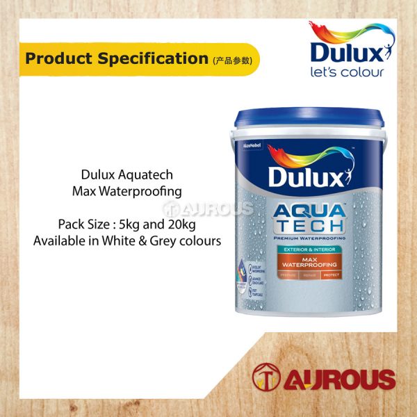 DULUX AQUATECH MAX WATERPROOFING PAINT 5KG (WHITE/GREY) - Image 5