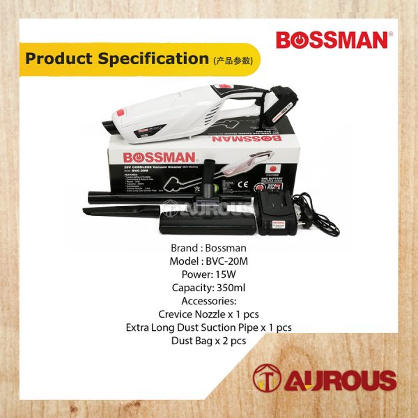 BOSSMAN BVC-20M 20V CORDLESS VACUUM CLEANER 15W 350ML WITH 1 BATTERY AND 1 CHARGER - Image 5