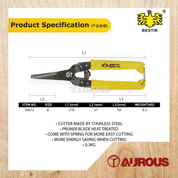 BESTIR STAINLESS STEEL BY-PASS PRUNER PRUNING SHEAR 8''/GUNTING MEMOTONG BESI/CAWANGAN POKOK (STRAIGHT) (03612) - Image 6