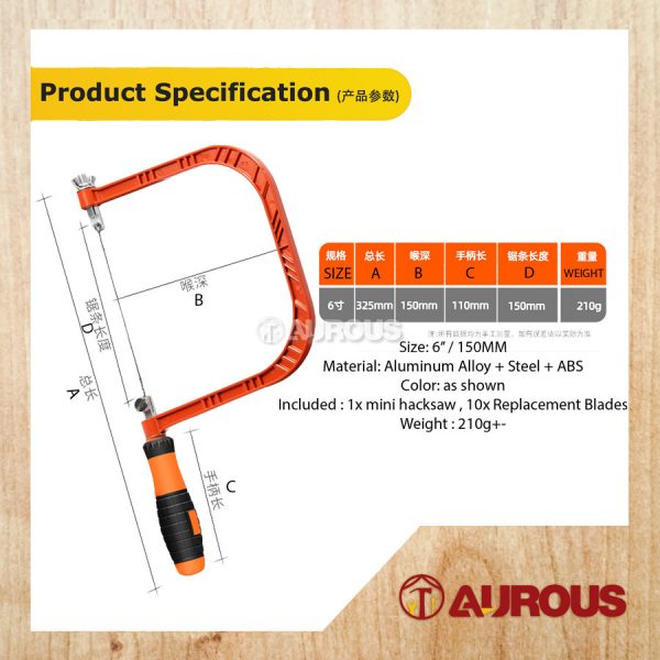 MULTIFUNCTION JUNIOR MINI HACKSAW 6"/150MM WITH 10PCS REPLACEMENT BLADE - Image 6