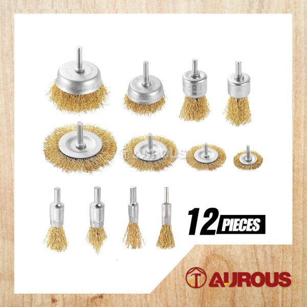12PCS SET COPPER STEEL WIRE MINI CUP BRUSH STRAIGHT BRUSH WHEEL BRUSH (6MM SHANK)