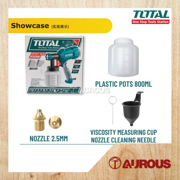 TOTAL CORDED SPRAY GUN COMPRESSOR SET 450W 800ML WITH 1.5MM BRASS NOZZLE (TT3506) - Image 5