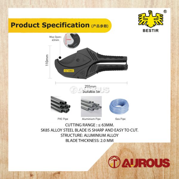 BESTIR H/D SK85 PVC PIPE CUTTER ALUMINIUM CUTTER 63MM/PEMOTONG GUNTING PIPE PVC SK85 (03963) - Image 6