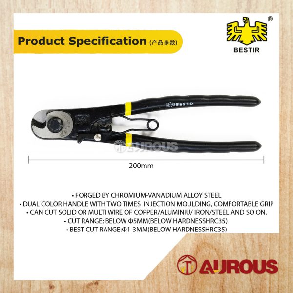 BESTIR RUBBER GRIP WIRE ROPE CUTTER PLIER 8"/TANG PEMOTONG GUNTING DAWAI WAYAR (13301) - Image 5