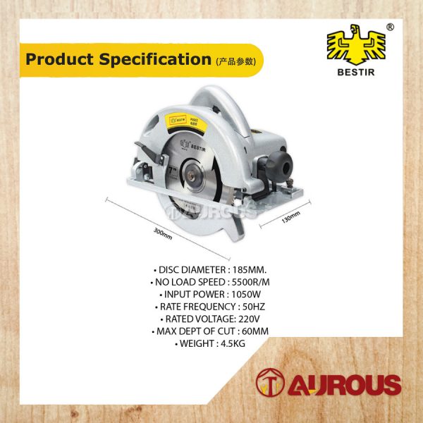 BESTIR 7'' HAND-HELD CIRCULAR SAW WOOD CUTTER 1050W/MESIN GERGAJI PEMOTONG KAYU (P0502) - Image 4