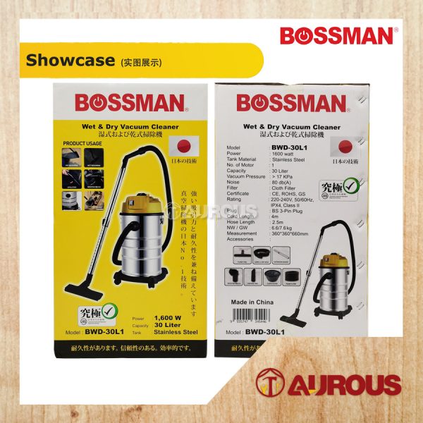 BOSSMAN HEAVY DUTY INDUSTRIAL WET & DRY STAINLESS STEEL VACUUM CLEANER 1500W 30LITRE (BWD30L1) - Image 5