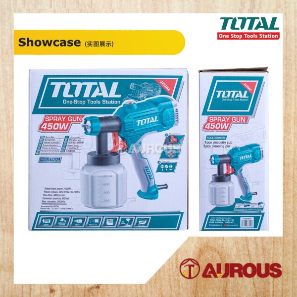 TOTAL CORDED SPRAY GUN COMPRESSOR SET 450W 800ML WITH 1.5MM BRASS NOZZLE (TT3506) - Image 4