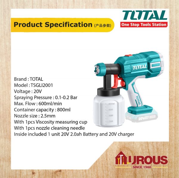 Total Lithium Ion Cordless Sprayer Spray Gun 20V 800ml TSGLI2001 (BARE TOOL / COMBO SET) - Image 8