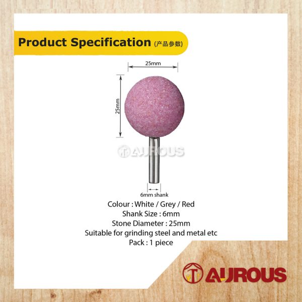 6MM SHANK ROUND BALL SHAPE ABRASIVE MOUNTED STONE GRINDING BIT 25MM (RED/WHITE/GREY) - 1 PIECE - Image 5