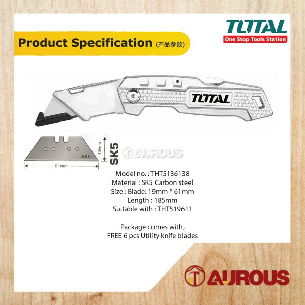 TOTAL FOLDING KNIFE CUTTER WITH 6 PCS SK5 UTILITY KNIFE BLADES (THT5136138) - Image 4
