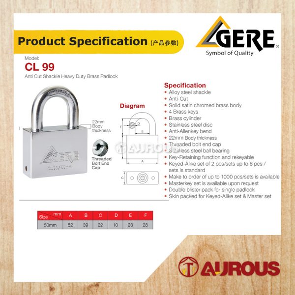 GERE GRANIT ANTI CUT PADLOCK CL99 (50MM/1 PC) - Image 4