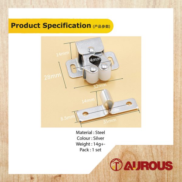STEEL FURNITURE CABINET WHEEL BALL SPRING CATCH LATCH LOCK (1 SET) - Image 5