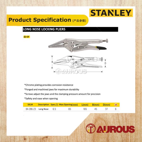 STANLEY LONG NOSE LOCKING PLIERS (6'' 152.40MM) 84-396 - Image 4