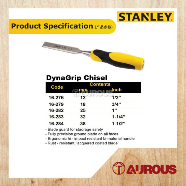 STANLEY DYNA GRIP WOOD CHISEL (16-276, 16-279, 16-282, 16-283, 16-284) - Image 7