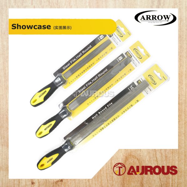 ARROW EXTRA-HARDENED STEEL FILE HALF ROUND FILE WITH HANDLE (AHR6 6'' / AHR8 8'' / AHR10 10'') - Image 2