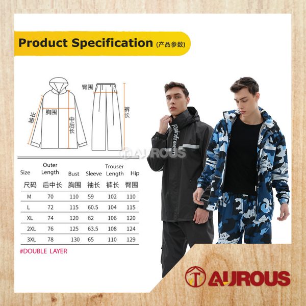 WATERPROOF RAINFREEM DOUBLE LAYER HOODIE WITH TROUSER RAINCOAT SET (SIZE : M,L,XL,XXL,XXXL) - Image 9