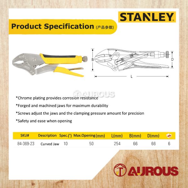 STANLEY CURVED JAW LOCKING PLIER WITH BI-MATERIAL HANDLE (10'' 254MM) 84-369-1 - Image 6
