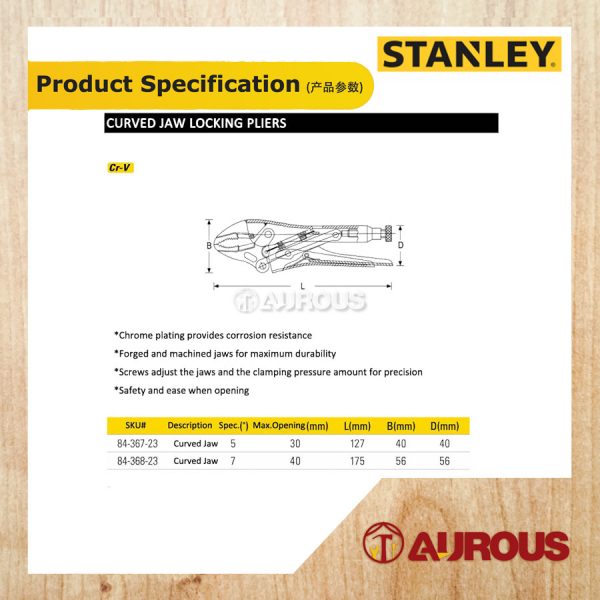 STANLEY CURVED JAW LOCKING PLIER C/W BI-MATERIAL HANDLE (5'' 84-367 , 7'' 84-368) - Image 5