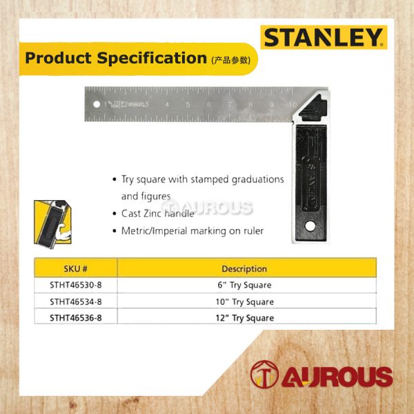 STANLEY TRY SQUARE RULER (6'' 46-530 , 10'' 46-534 , 12'' 46-536) - Image 7