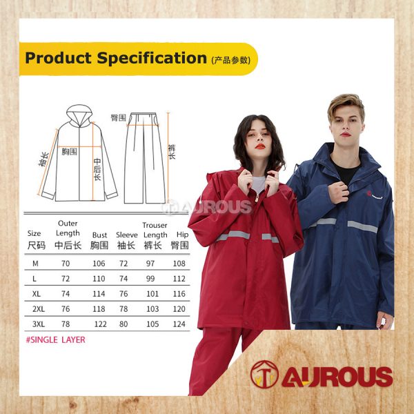 WATERPROOF RAINFREEM SINGLE LAYER HOODIE WITH TROUSER RAINCOAT SET (SIZE : M,L,XL,XXL,XXXL) - Image 9