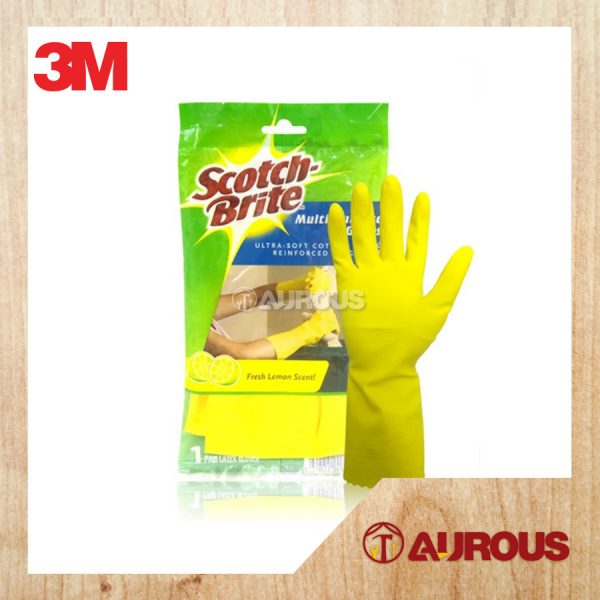 1 PAIR-3M SCOTCH BRITE MULTIPURPOSE ULTRA SOFT COTTON LINING LATEX GLOVES (SIZE M)