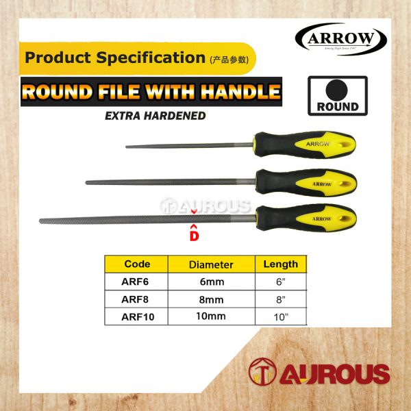 ARROW EXTRA-HARDENED STEEL FILE ROUND FILE WITH HANDLE (ARF6 6'' / ARF8 8'' / ARF10 10'') - Image 7
