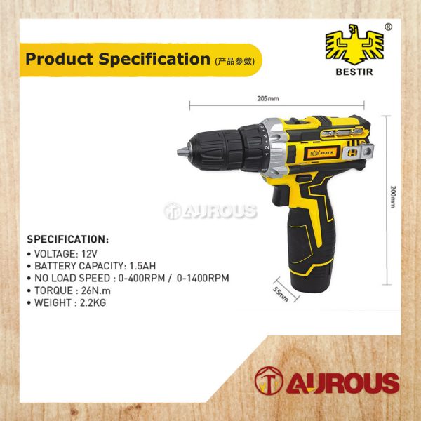 BESTIR CORDLESS IMPACT DRILL DRIVER 12V / MESIN BAR GERUDI BATERI (P0902) - Image 6