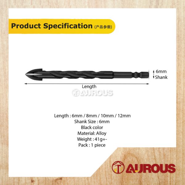 1 PIECE-MULTIPURPOSE BLACK CROSS ARROW HEAD MASONRY GLASS & TILE DRILL BIT (6/8/10/12MM) - Image 4