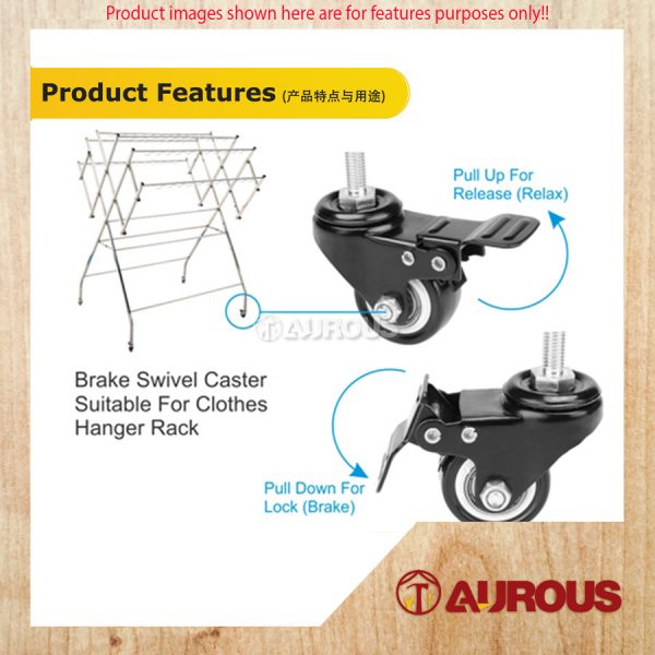 MEDIUM DUTY PU RUBBER CASTER WHEEL WITH THREAD FOR CLOTH HANGER DRYING RACK (1 1/2'' , 2'') (BREAK / SWIVEL) - Image 5
