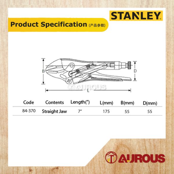 STANLEY STRAIGHT JAW LOCKING PLIER C/W BI-MATERIAL HANDLE (7'') 84-370 - Image 4