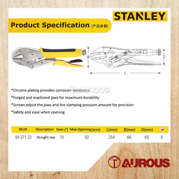 STANLEY STRAIGHT JAW LOCKING PLIER WITH BI-MATERIAL HANDLE (10'' 254MM) 84-371-1 - Image 5
