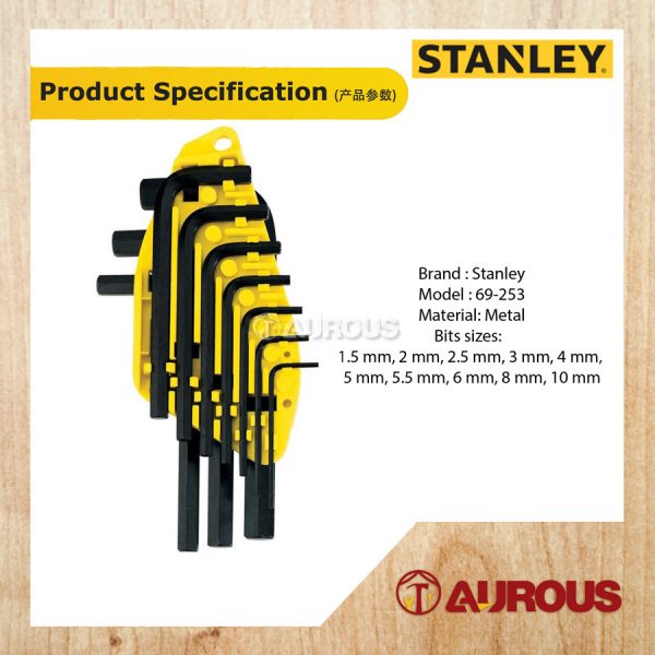 STANLEY 10 PCS HEX KEY SET ALLEN KEY SET 1.5MM-10.0MM (69-253) - Image 4