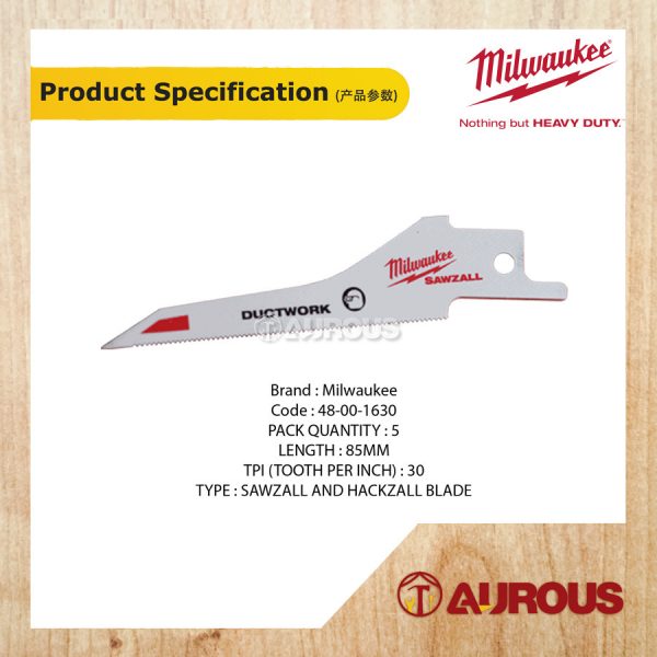 MILWAUKEE DUCTWORK SAWZALL BLADE 4'' 5TPI 48-00-1630 (5PCS/PKT) - Image 4