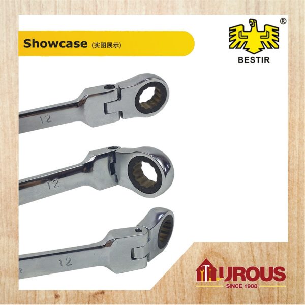 BESTIR COMMON RING SPANNER C/W ONE SIDE FLEXIBLE RATCHET 10-23MM - Image 4
