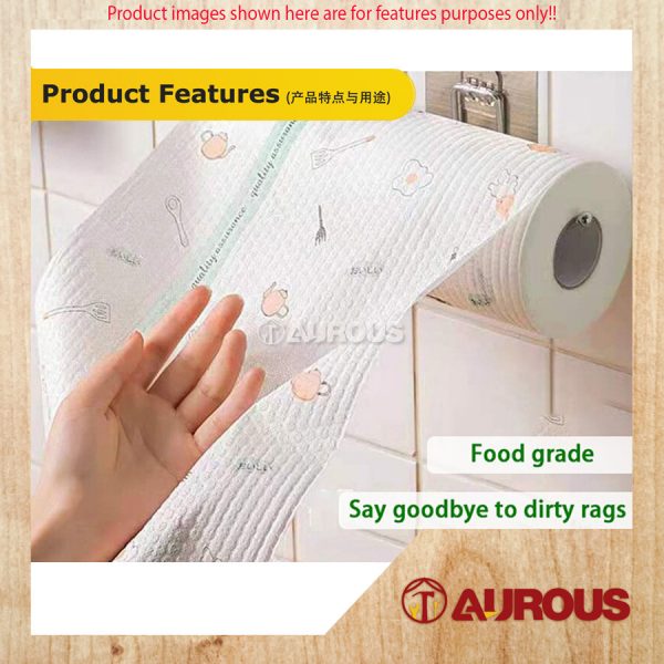 MULTIPURPOSE WASHABLE DISPOSABLE KITCHEN RAG ROLL KITCHEN CLOTH WIPES 50PCS PER ROLL/STAINLESS STEEL HANGER - Image 3