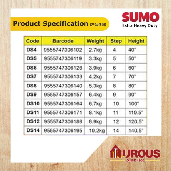 SUMO HEAVY DUTY HARDNESS ALUMINIUM DOUBLE SIDED LADDER / TANGGA LIPAT ( STEPS 8,9 ) - Image 7