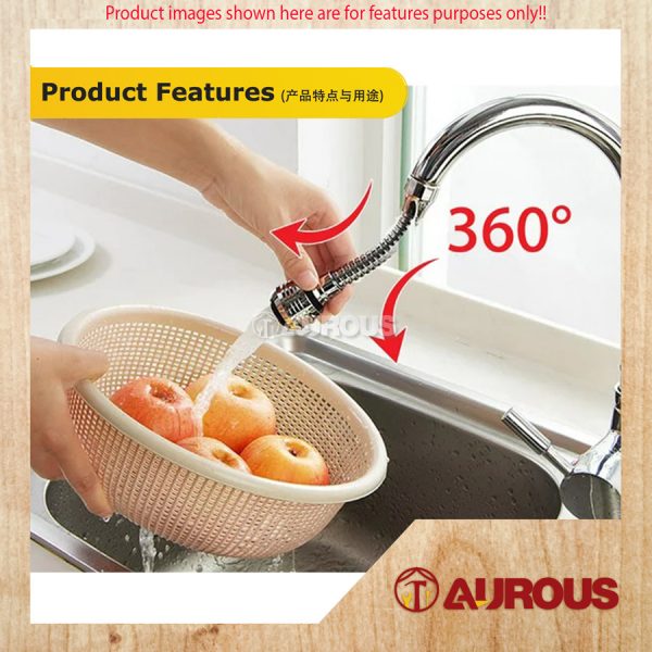 CHROME FUNCTIONAL KITCHEN SINK FLEXIBLE FAUCET TAP EXTENSION 360° ROTATABLE SWIVEL (SILVER) - Image 7