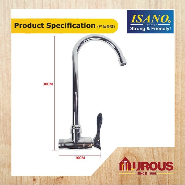 ISANO 1/2" ECO SWAN NECK TAP SINK FAUCET WALL TAP 8000SS - Image 6