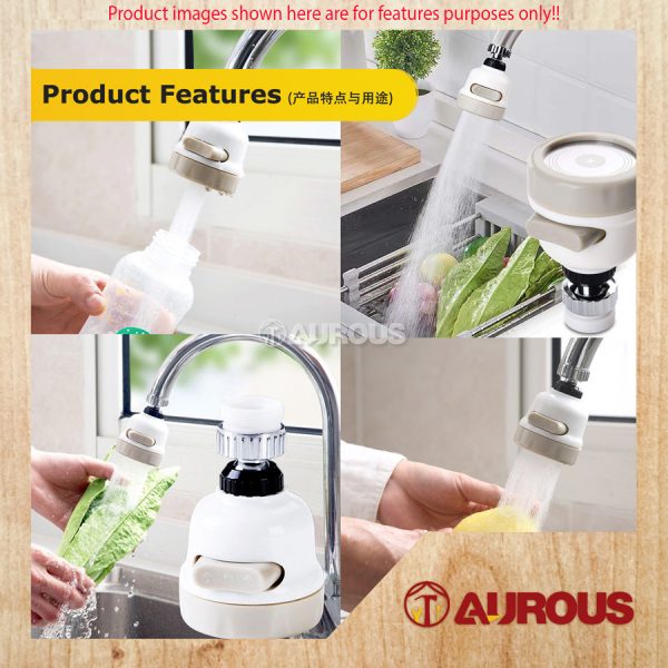 FUNCTIONAL KITCHEN SINK FLEXIBLE FAUCET TAP CONVERTER HEAD ONLY 360° ROTATABLE 3 MODES SWIVEL (WHITE) - Image 7