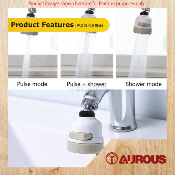 FUNCTIONAL KITCHEN SINK FLEXIBLE FAUCET TAP CONVERTER HEAD ONLY 360° ROTATABLE 3 MODES SWIVEL (WHITE) - Image 8