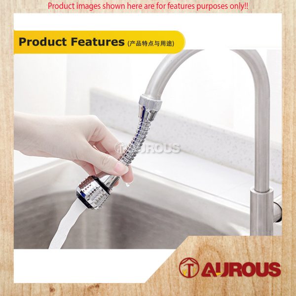 CHROME FUNCTIONAL KITCHEN SINK FLEXIBLE FAUCET TAP EXTENSION 360° ROTATABLE SWIVEL (SILVER) - Image 8