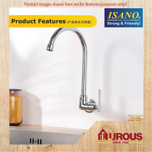 ISANO 1/2" ECO SWAN NECK TAP SINK FAUCET WALL TAP 8000SS - Image 7
