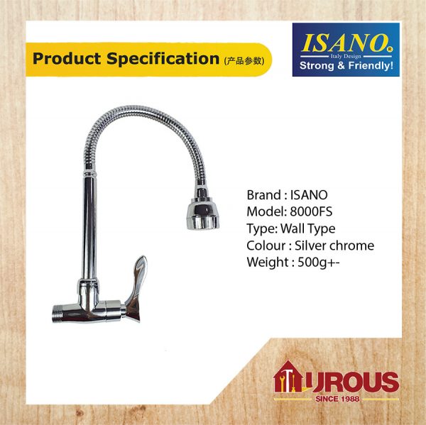 ISANO ECO 1/2" FLEXIBLE WALL SINK TAP FAUCET 8000FS - Image 5