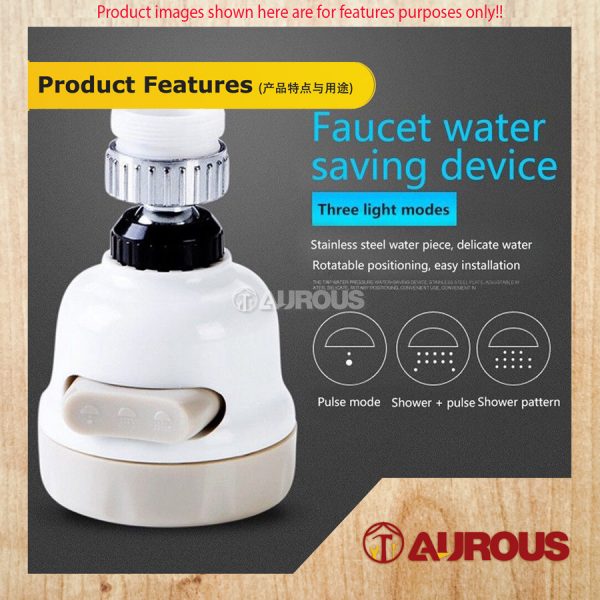 FUNCTIONAL KITCHEN SINK FLEXIBLE FAUCET TAP CONVERTER HEAD ONLY 360° ROTATABLE 3 MODES SWIVEL (WHITE) - Image 6