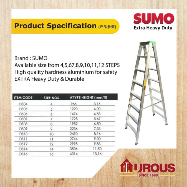 SUMO HEAVY DUTY HARDNESS ALUMINIUM DOUBLE SIDED LADDER / TANGGA LIPAT ( STEPS 8,9 ) - Image 6