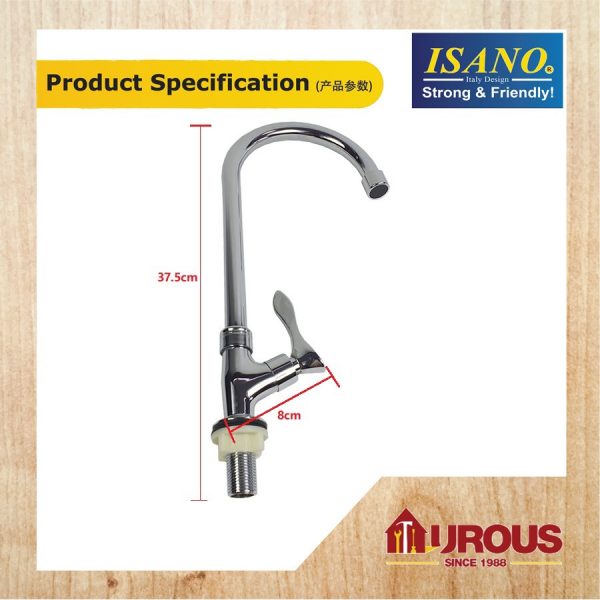 ISANO 1/2" ECO SWAN NECK TAP SINK PILLAR TAP FAUCET 8000SI - Image 6